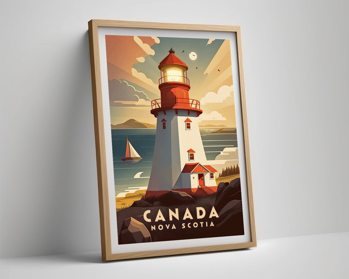 Nova Scotia Canada Red Lighthouse Coastal Vintage Travel Poster - Image 5