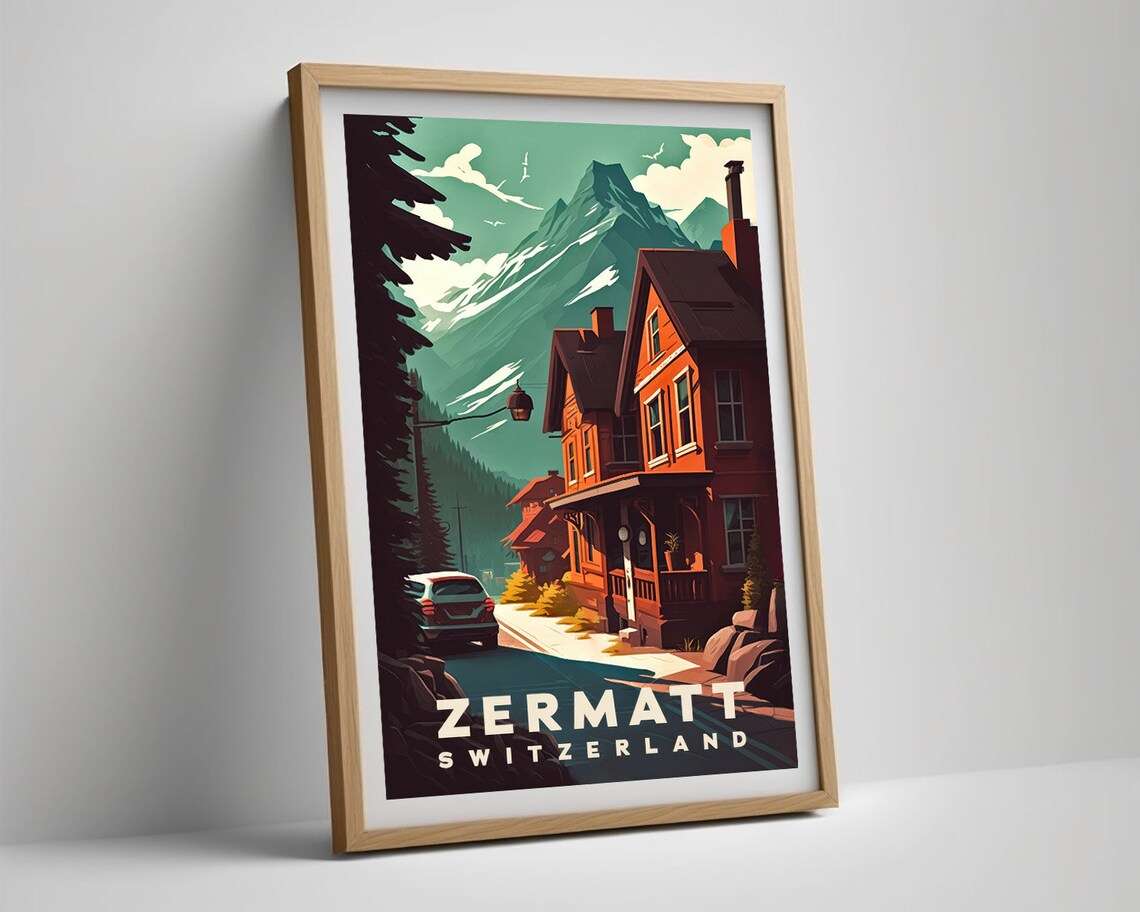 Zermatt Switzerland Matterhorn Village Street Vintage Travel Poster - Image 5