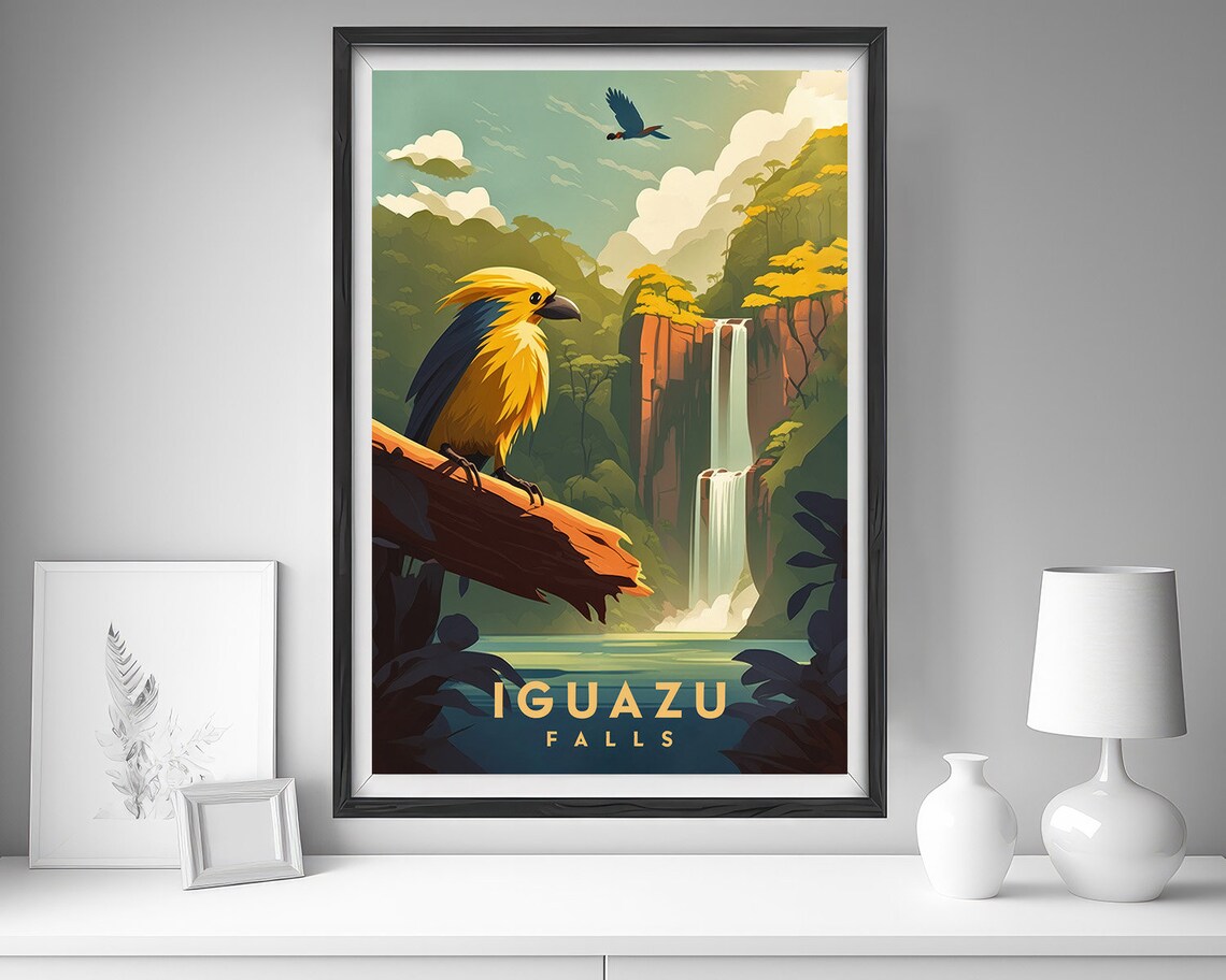 Iguazu Falls Waterfall Golden Bird Retro Jungle Travel Poster - Image 4