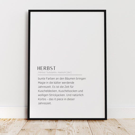 Autumn Definition Poster, Fall Seasonal Wall Art Print