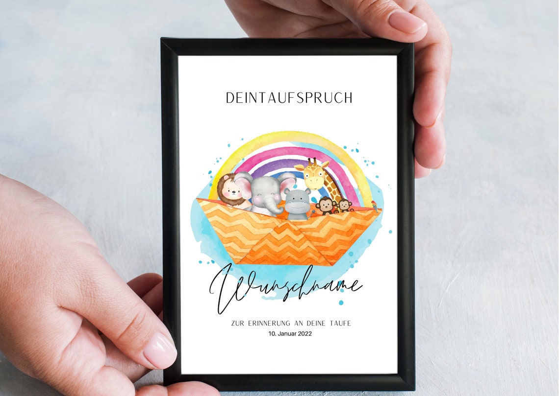 Personalized Baptism Poster with Noahs Ark Animals Rainbow Design - Image 4