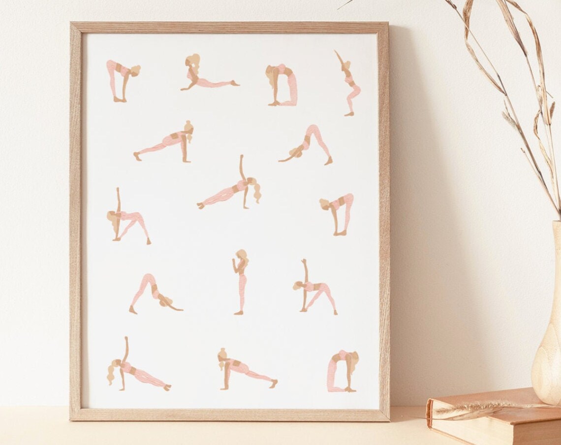 Blonde Yoga Ladies Art Print, Pink Minimalist Poses