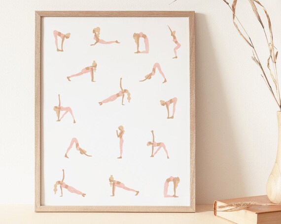 Blonde Yoga Ladies Art Print, Pink Minimalist Poses