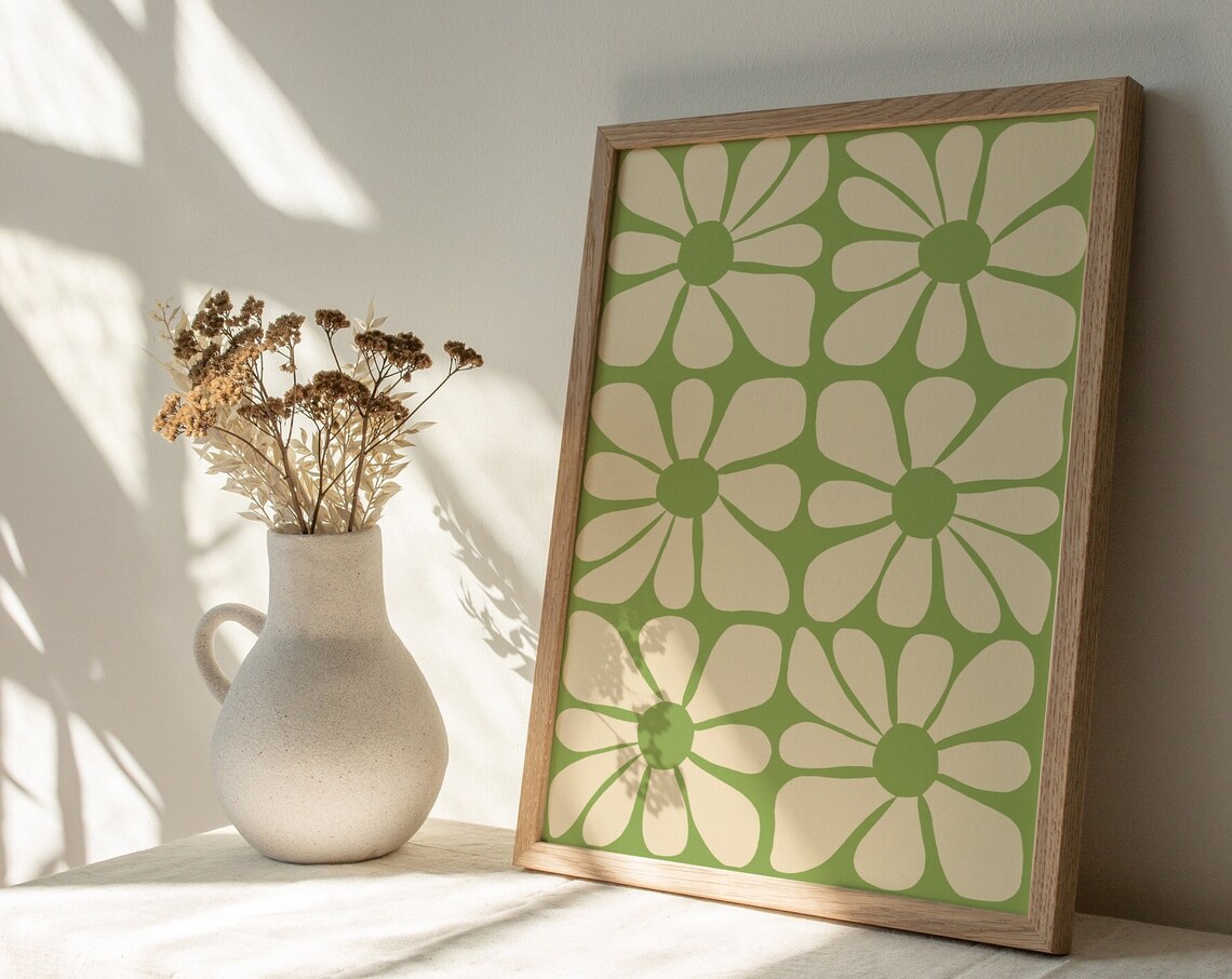 Mid Century Wavy Flower Pattern Art Print