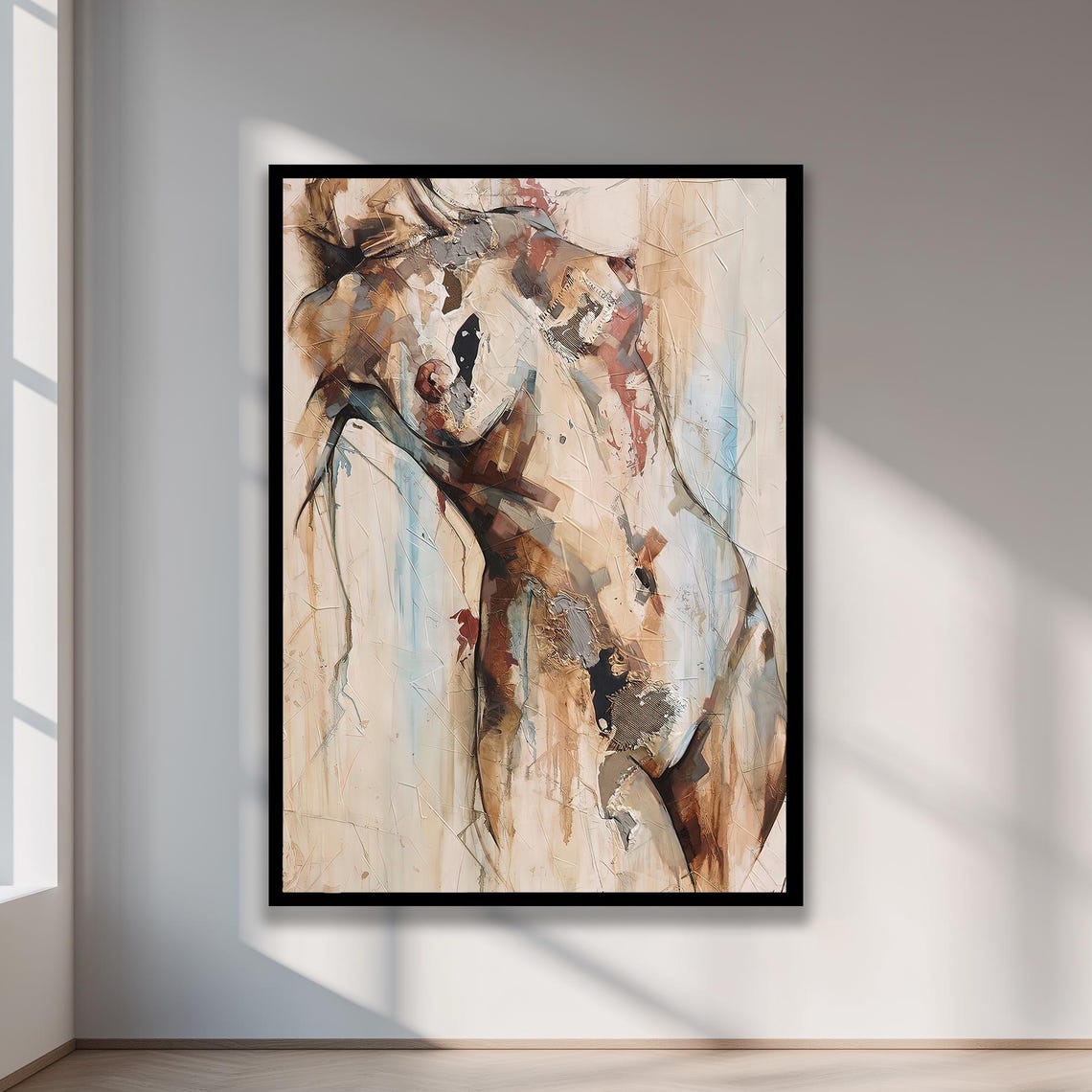 Abstract Female Torso Neutral Brushstroke Figurative Art Print