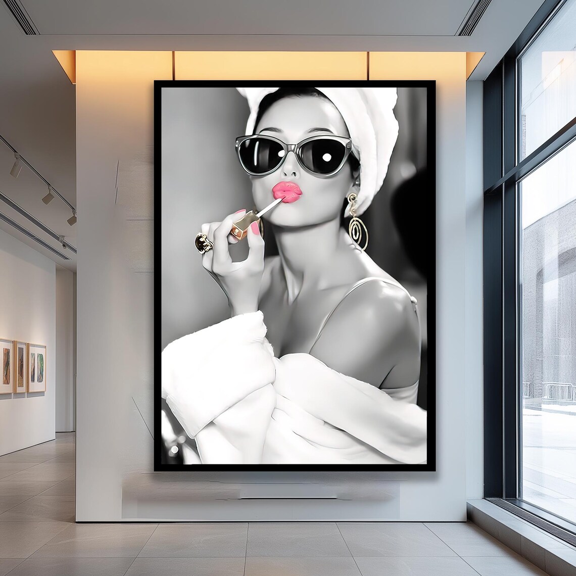Vintage Glamour Woman Applying Lipstick in Sunglasses Poster