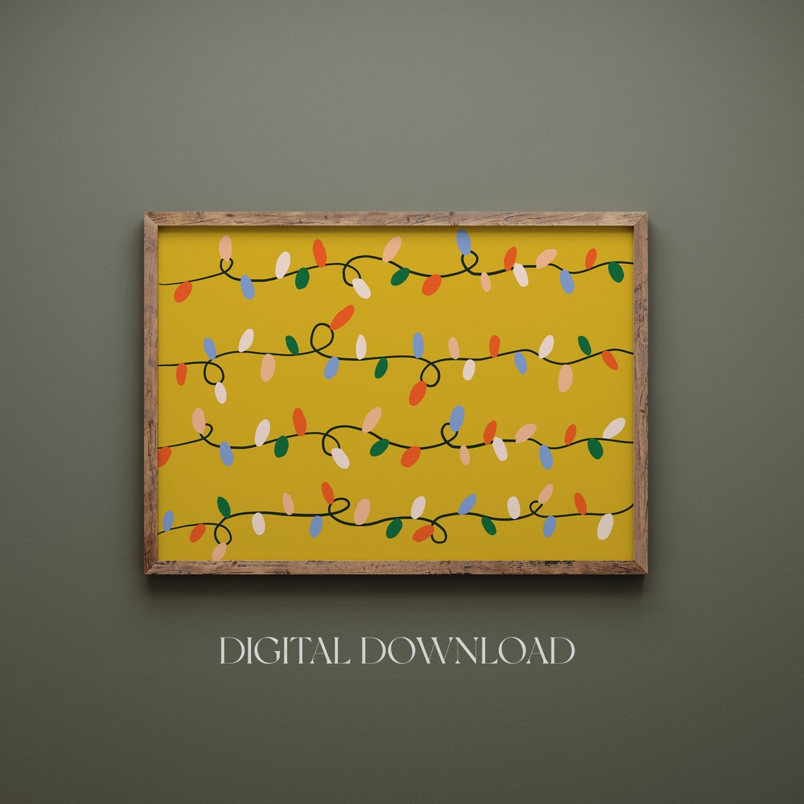 Retro Colorful Christmas String Lights Holiday Wall Decor Poster