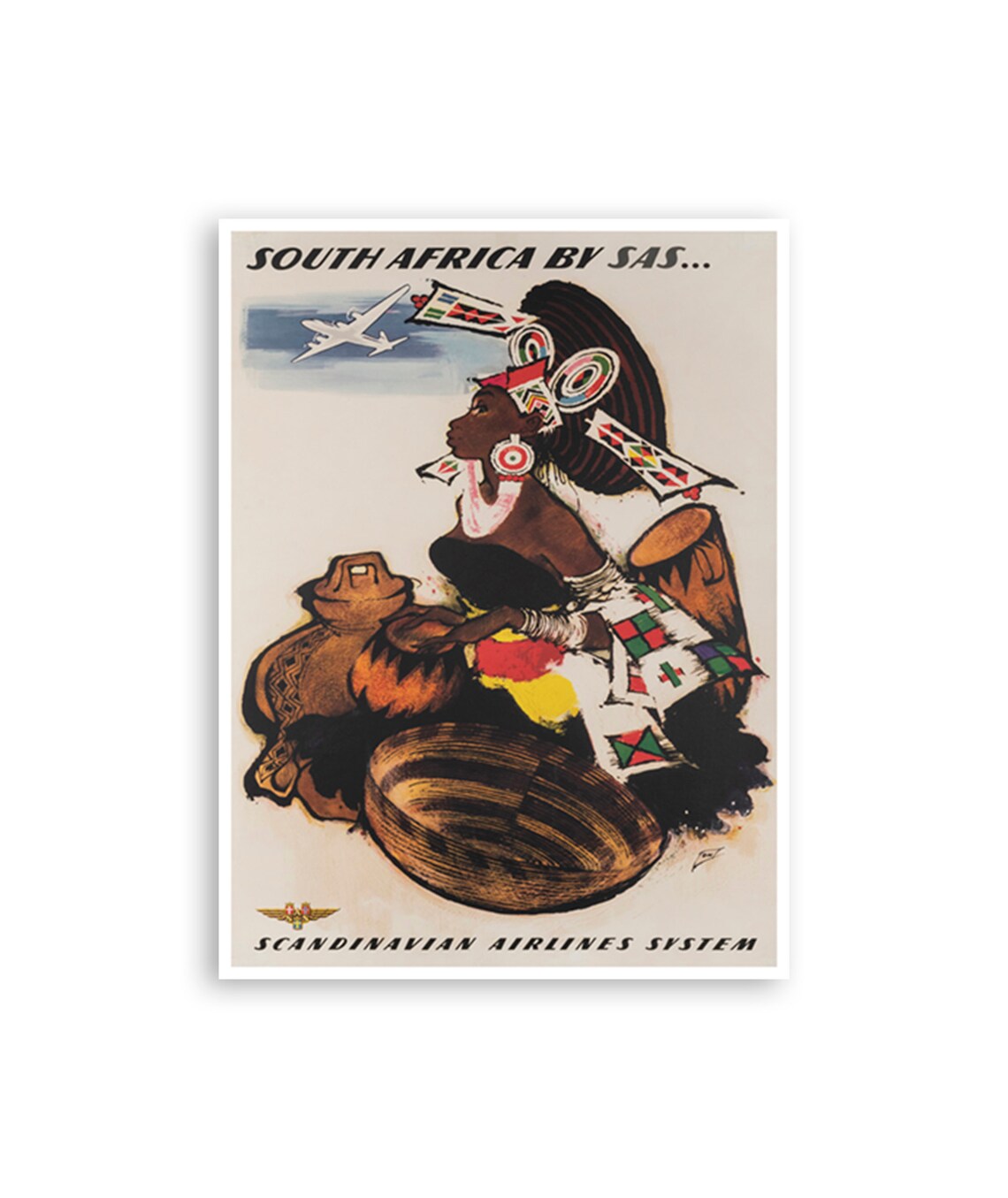 South Africa by SAS Vintage Scandinavian Airlines Beaded Dress Poster