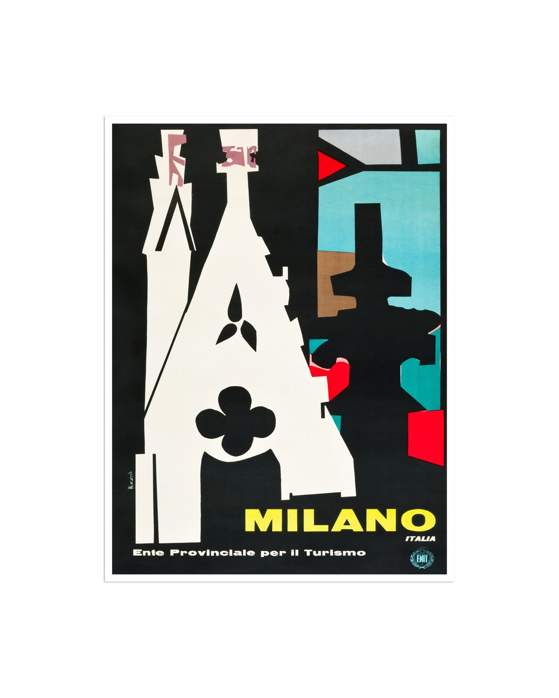 Milano Italia Modernist Travel Poster With Abstract Cathedral Artwork