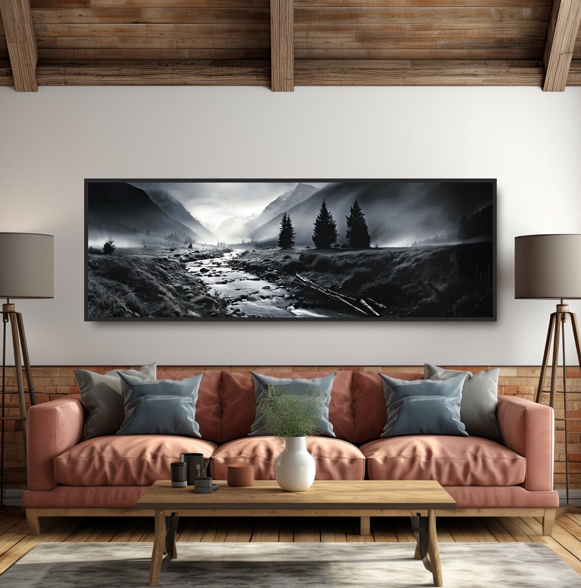 Silvery Stream Black White Nature Landscape Art Print - Image 5