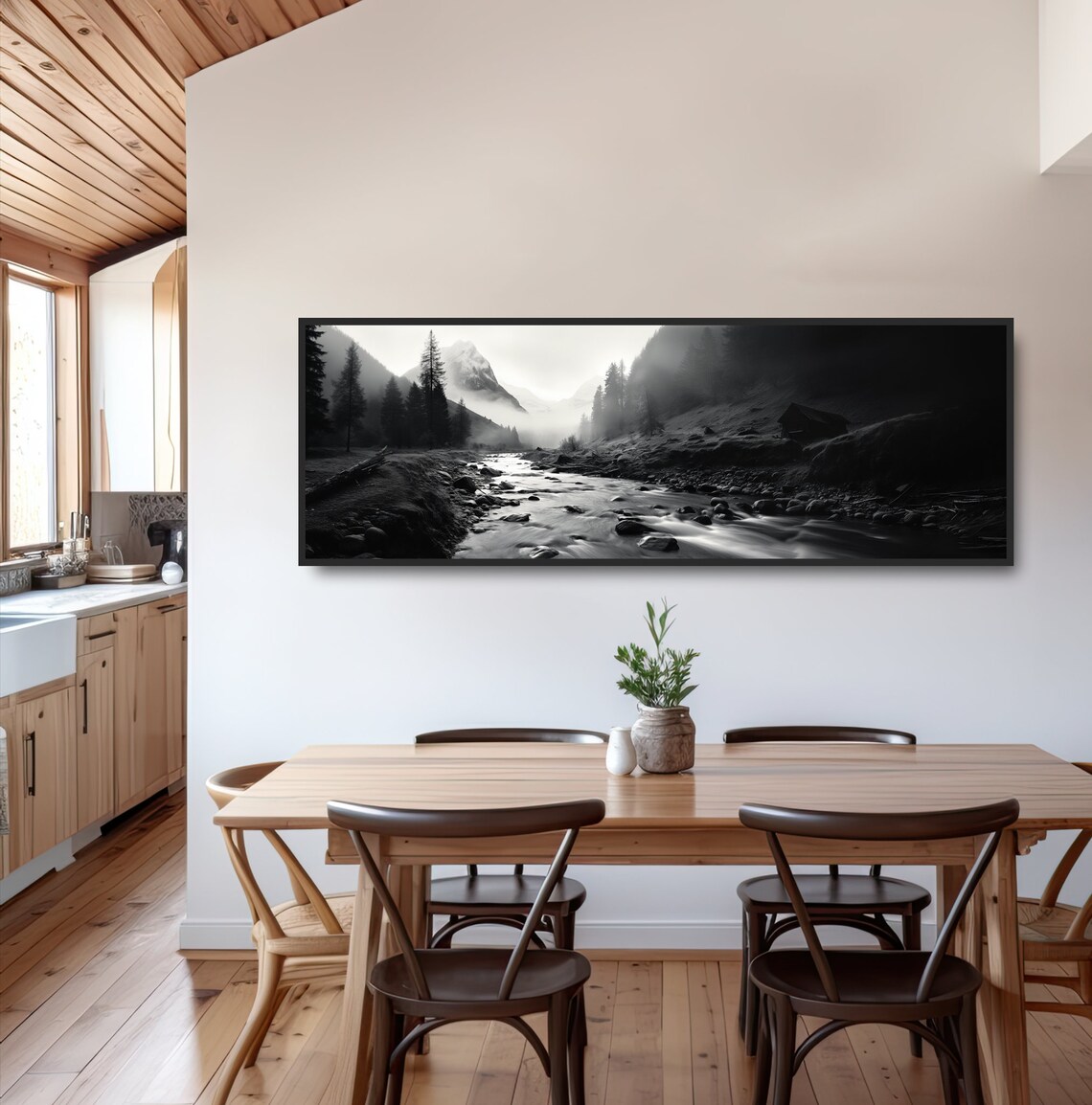 Bold Mountain River Black and White Landscape Print - Image 3
