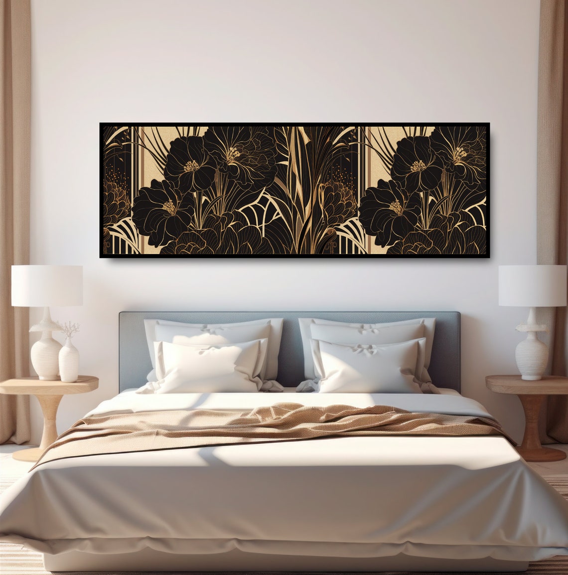 Art Deco Black Gold Floral Print Elegant Vintage Botanical Pattern - Image 4