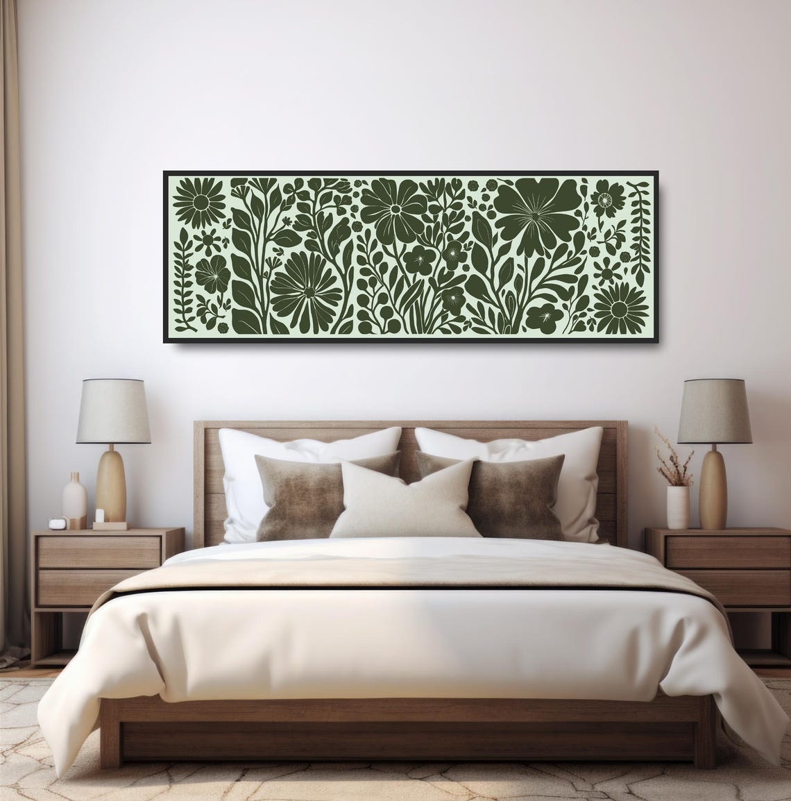 Green Botanical Floral Pattern Midcentury Folk Minimalist Wall Art - Image 4