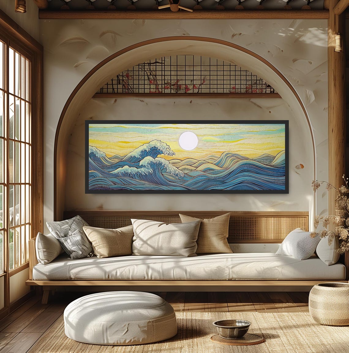 Japanese Ocean Waves Sunrise Art Golden Ukiyo E Seascape Poster - Image 5