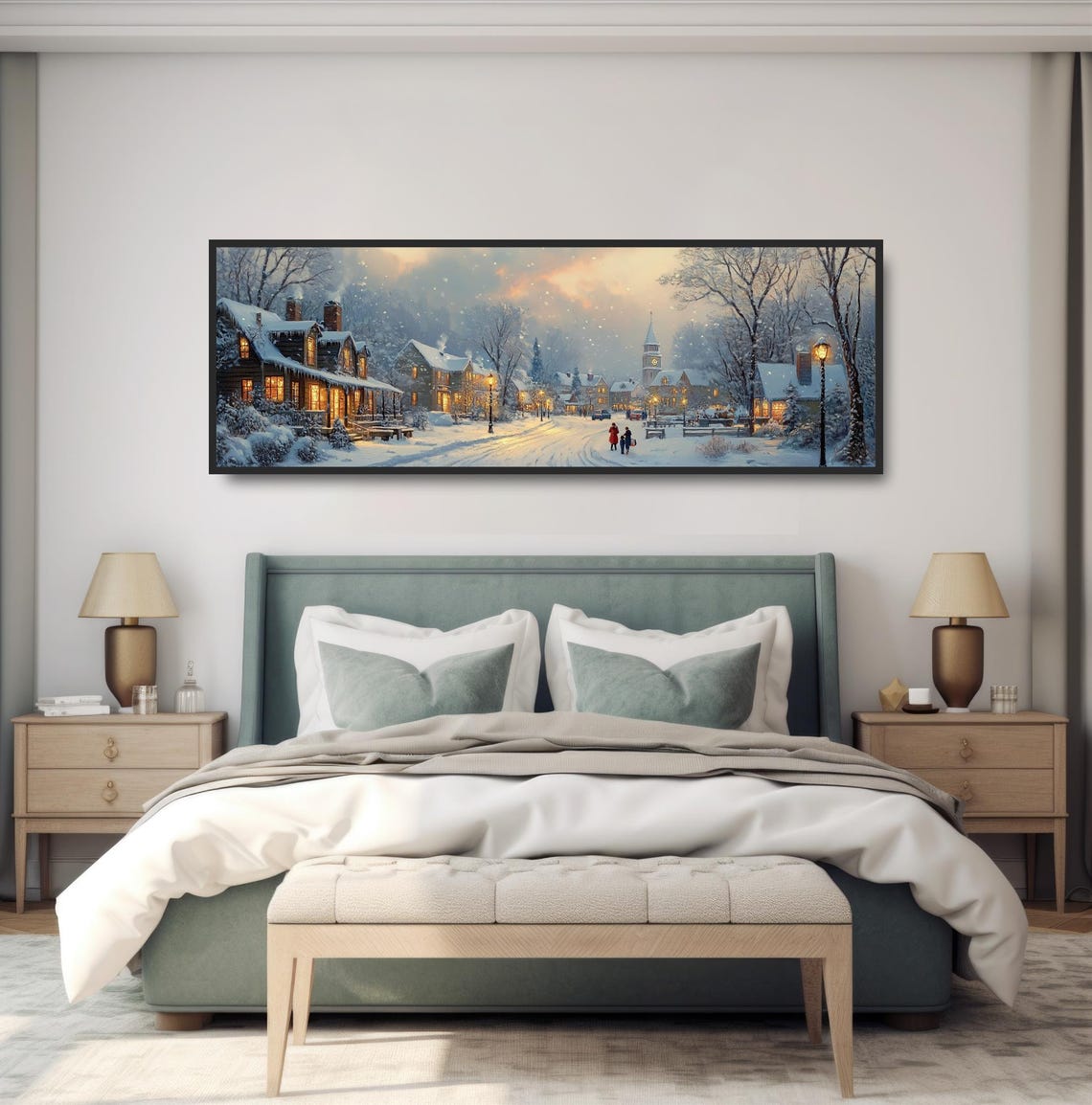 Nostalgic Snowy Christmas Village Night Panoramic Winter Town Poster - Image 4