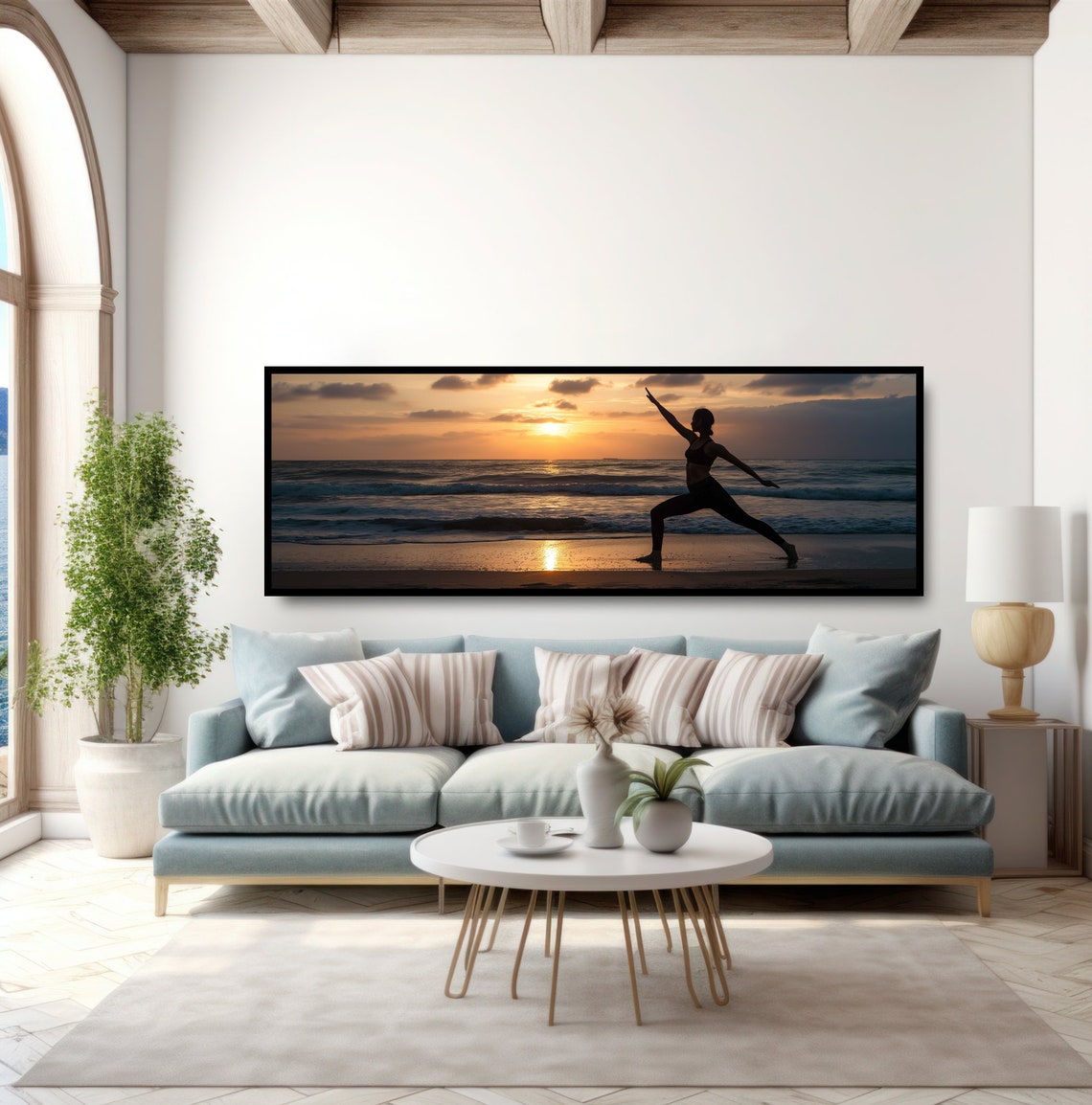 Beach Yoga Warrior Pose Sunrise Silhouette Zen Inspirational Poster - Image 5
