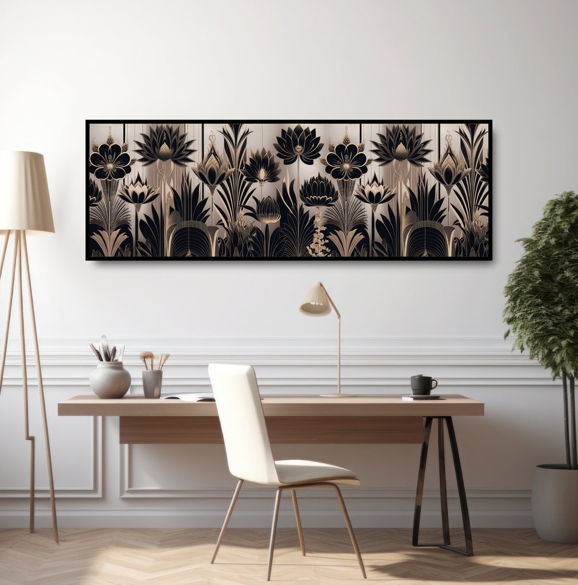 Art Deco Black Gold Floral Pattern Luxury Vintage Glam Wall Poster - Image 2