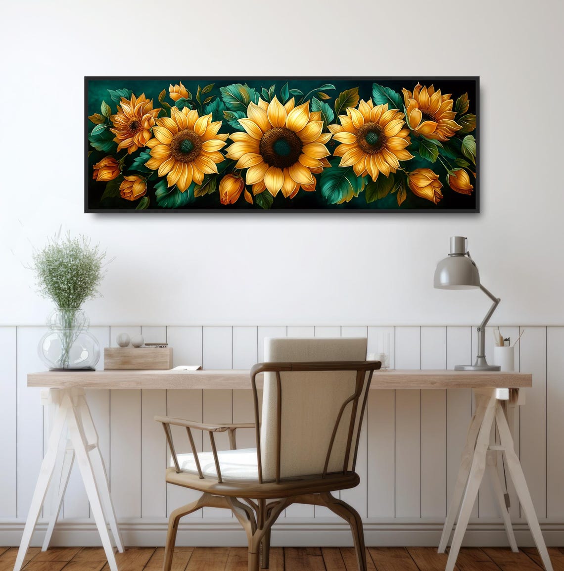 Blooming Sunflowers Painting Art Nouveau Deco Flowers Yellow Garden Illustration Country Farmhouse Home Decor Autumn Botanical Artwork - Image 2