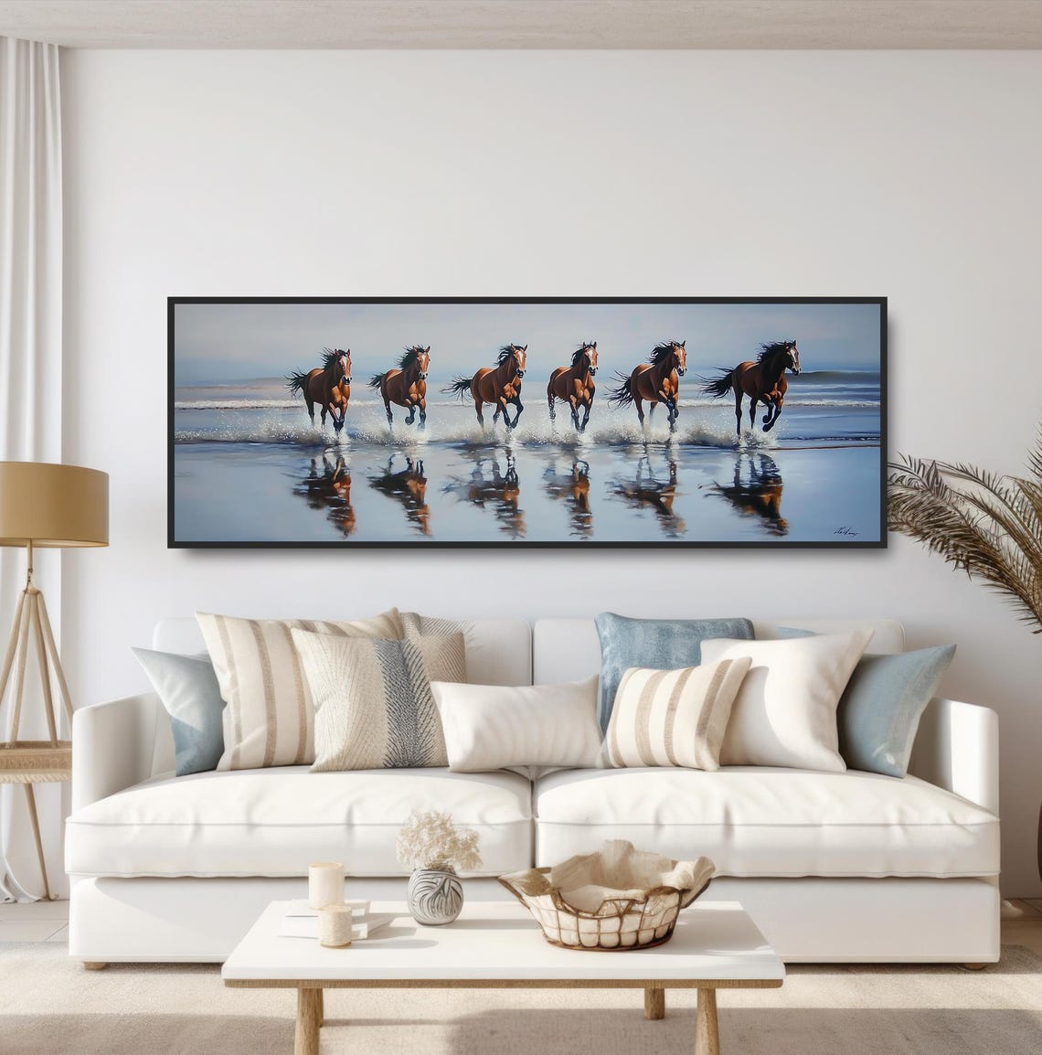 Six Wild Horses Galloping Ocean Surf Beach Wave Splash Equine Print - Image 5