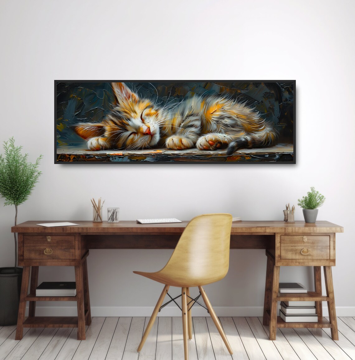 Cute Sleeping Tabby Kitten Oil Painting Adorable Farmhouse Cat Art Poster - Image 2