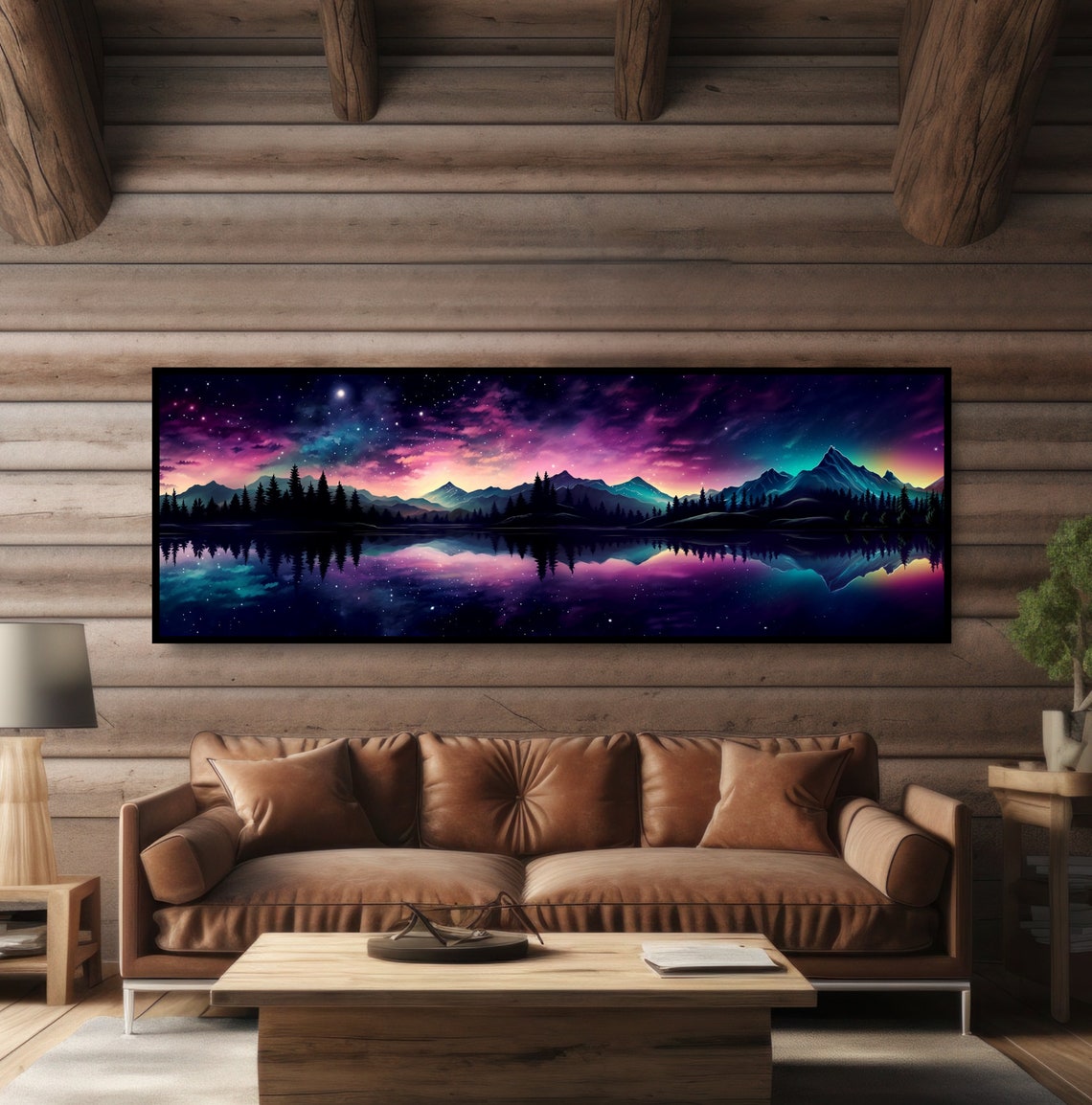Starry Night Mountain Lake Reflection Fantasy Aurora Painting Poster - Image 5