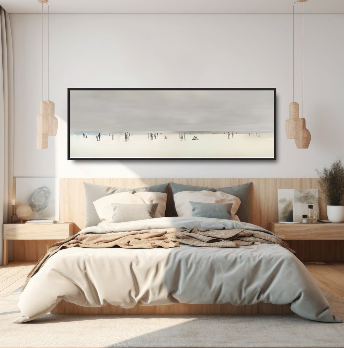 Vintage Minimalist Beach Figures Soft Neutral Seascape Art Poster - Image 4