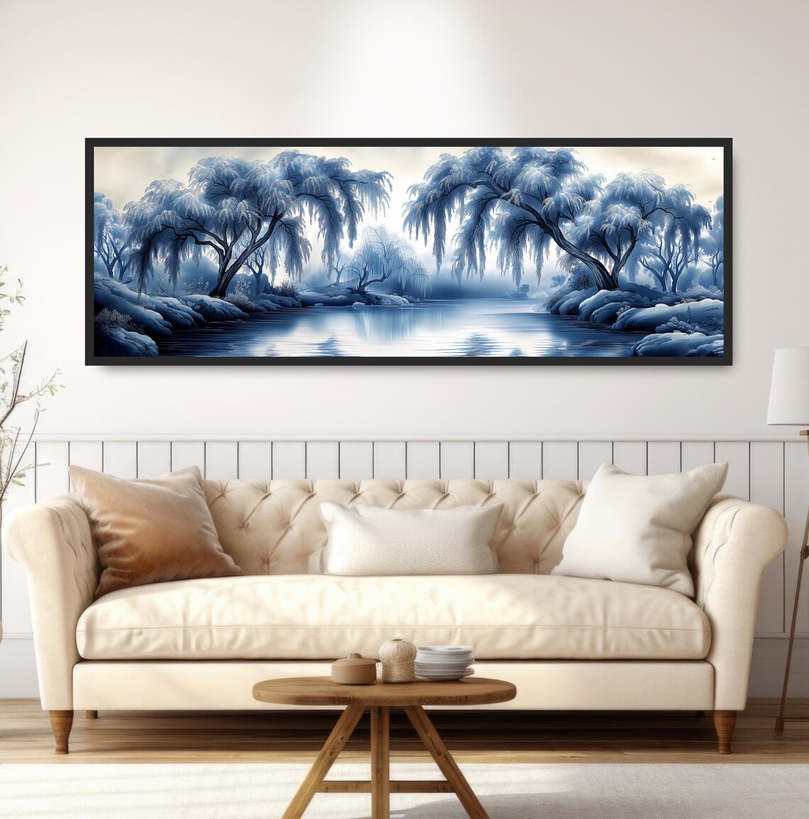 Willow Trees Frozen Lake Blue Chinoiserie Winter Scene Wall Print - Image 5