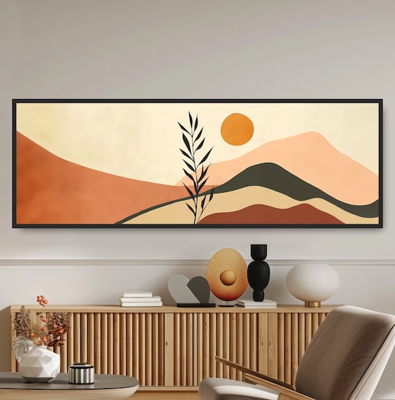 Geometric Sun Landscape, Mid-Century Boho Art Print