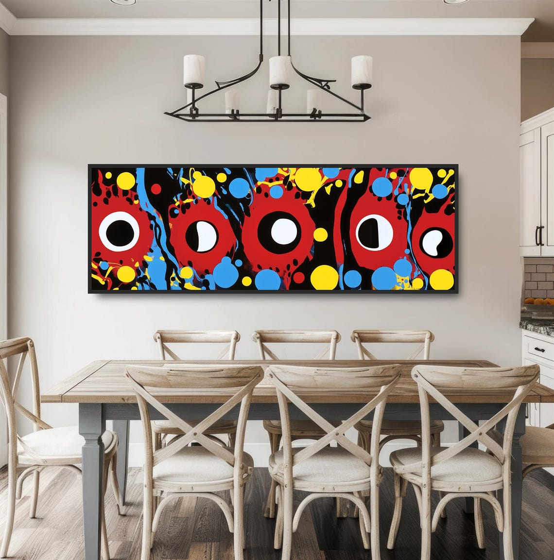 Colorful Abstract Circle Art Bold Modern Painting Red Blue Yellow Print Vibrant Drip Midcentury Panoramic Dynamic Splatter Poster - Image 3