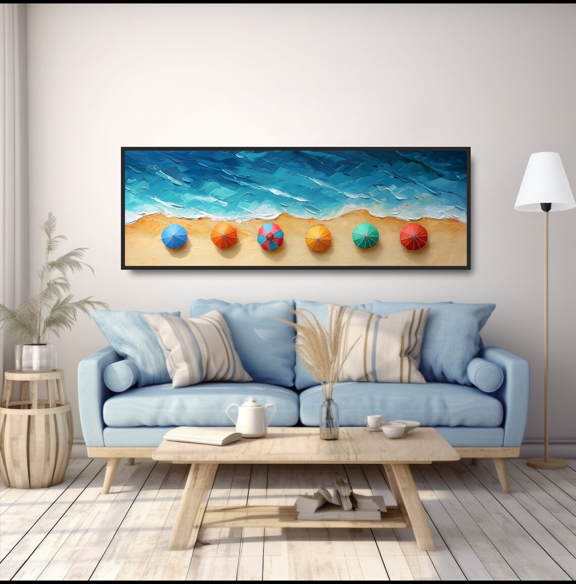 Birdseye Beach Umbrella Oil Painting Art Print - Image 5