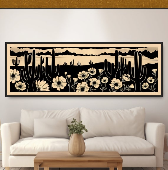 Cactus Desert Landscape, Retro Western Art Print