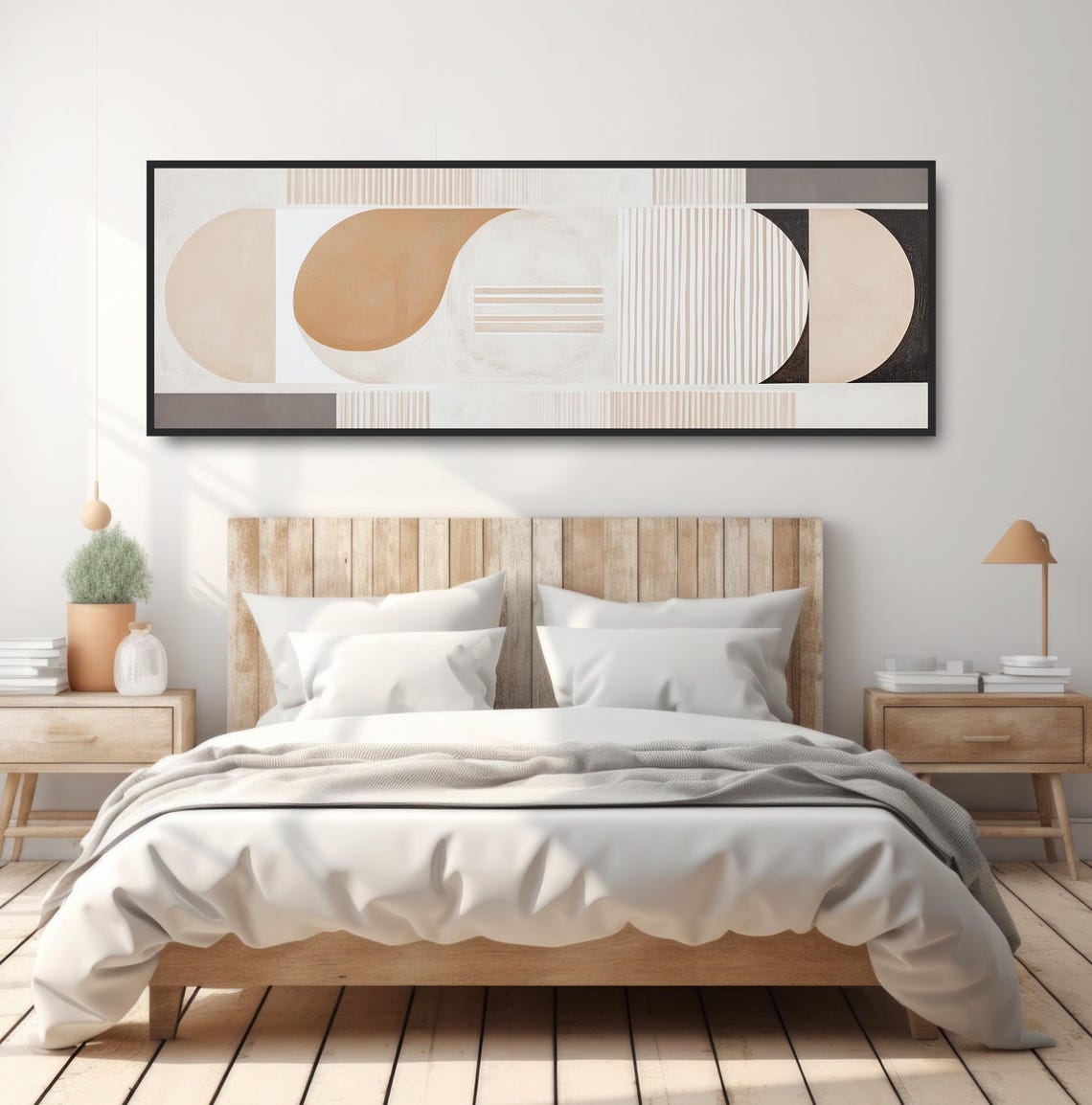 Geometric Curves Painting Print Modern Striped Design Beige Black White Wall Art Minimalist Abstract Panoramic Boho Decor Artwork - Image 4