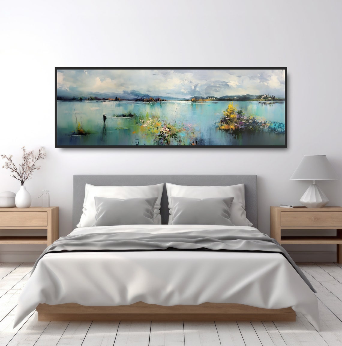 Colorful Wildflowers Turquoise Lake Impressionist Landscape Poster - Image 5