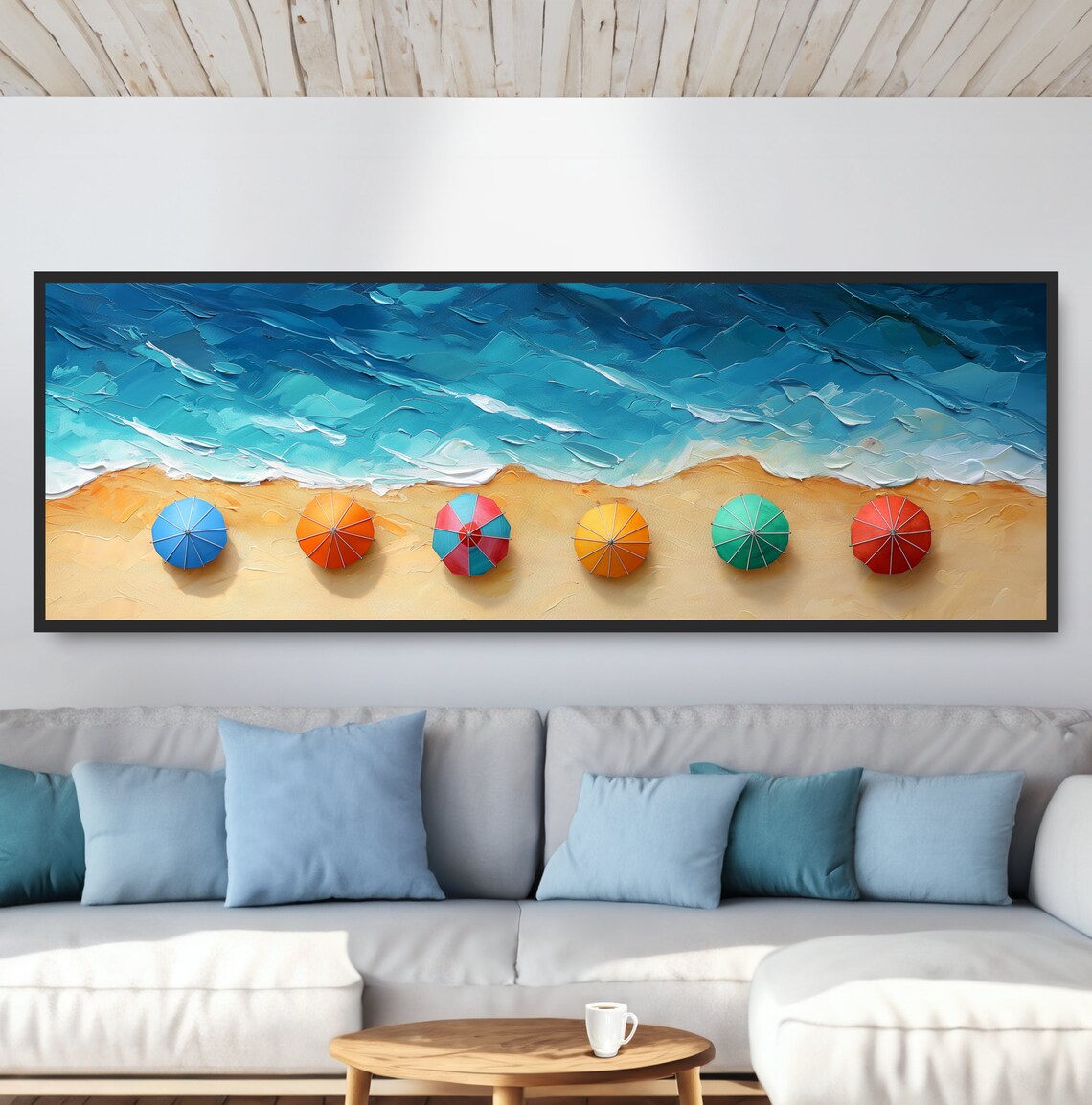 Birdseye Beach Umbrella Oil Painting Art Print