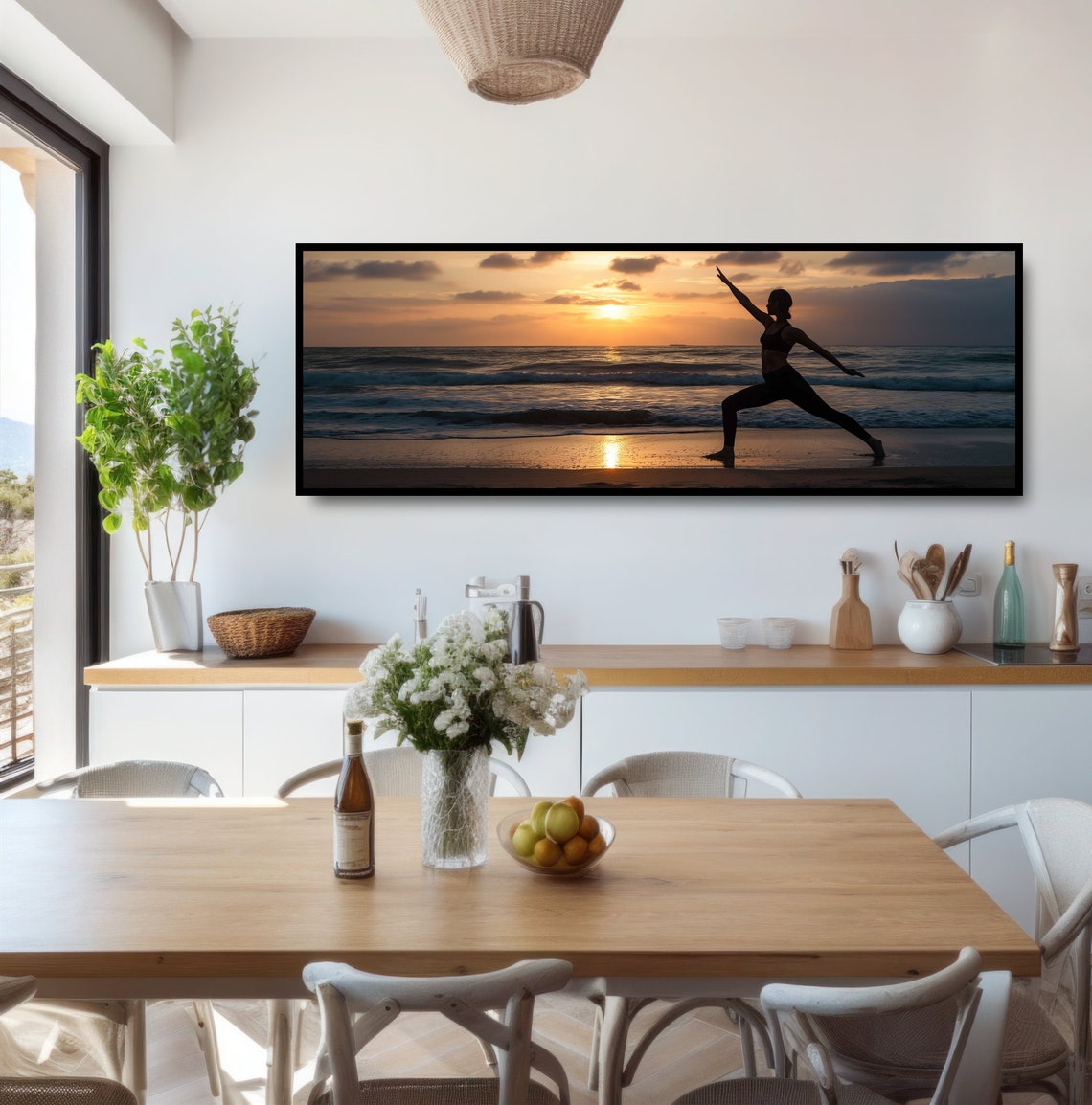 Beach Yoga Warrior Pose Sunrise Silhouette Zen Inspirational Poster - Image 3
