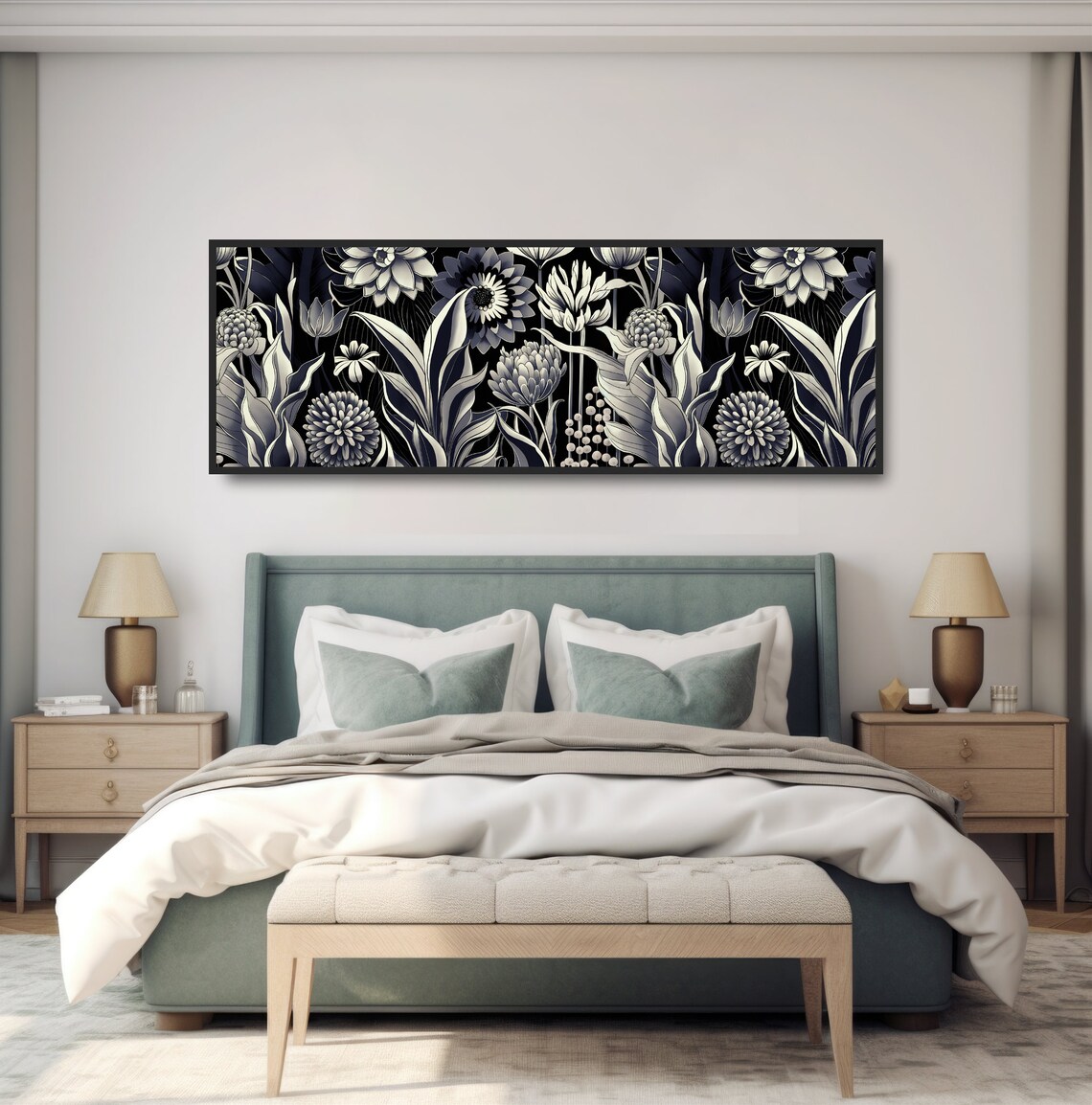 Midnight Botanical Garden Illustration Print White Flowers Dark Art - Image 4