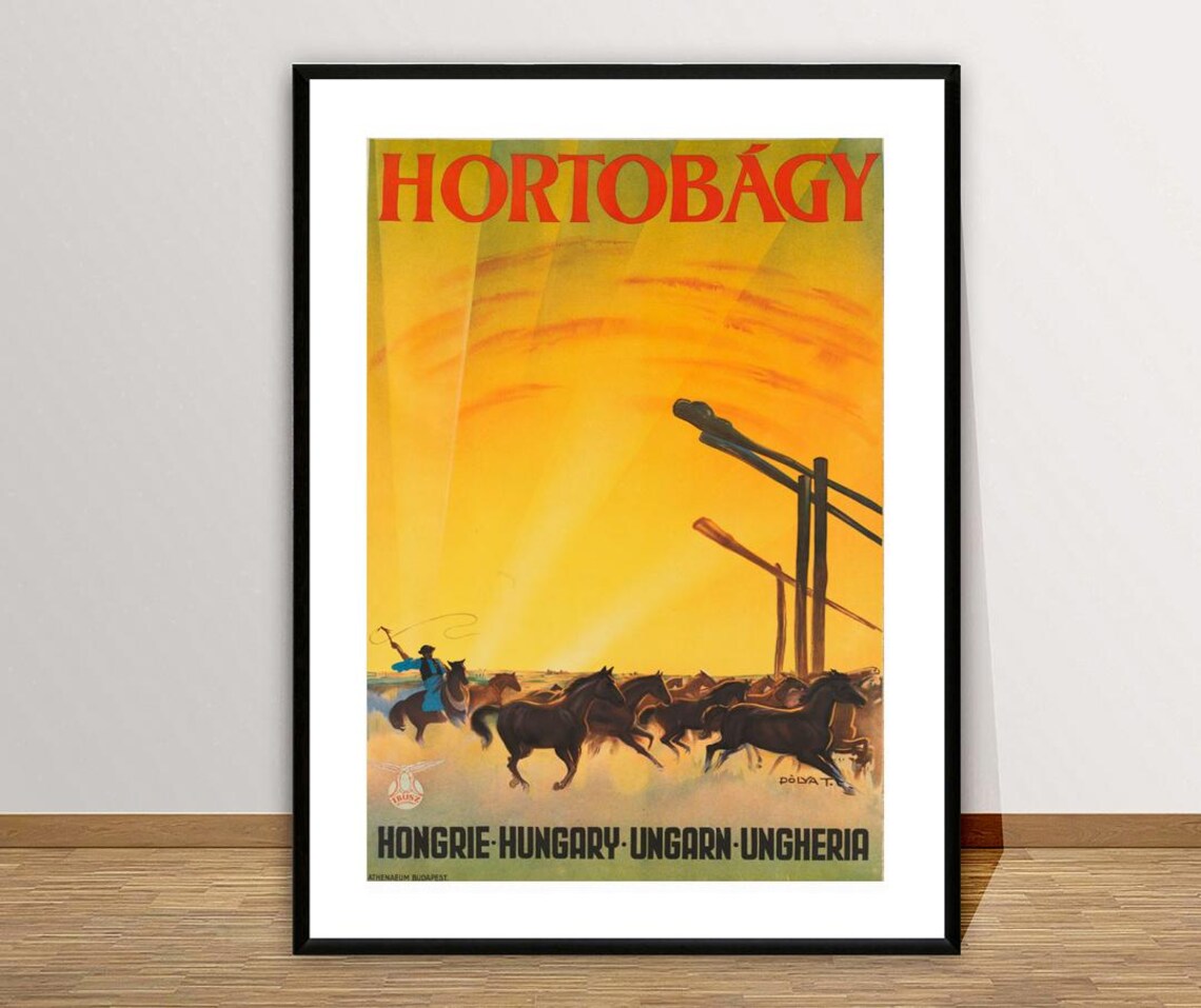 Golden Hortobagy Hungary Vintage Puszta Horse Sunset Scene Poster - Image 3