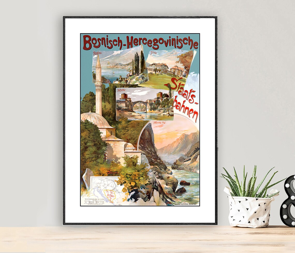 Bosnisch-Hercegovinische Staats Bahnen Vintage Travel Poster