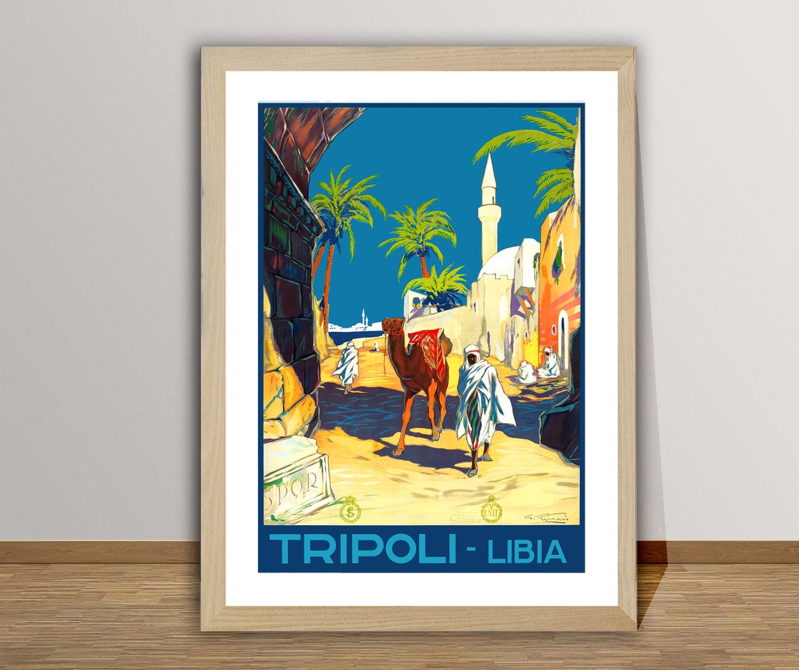 Tripoli Libya Camel Minaret Vintage Italian Travel Poster Art