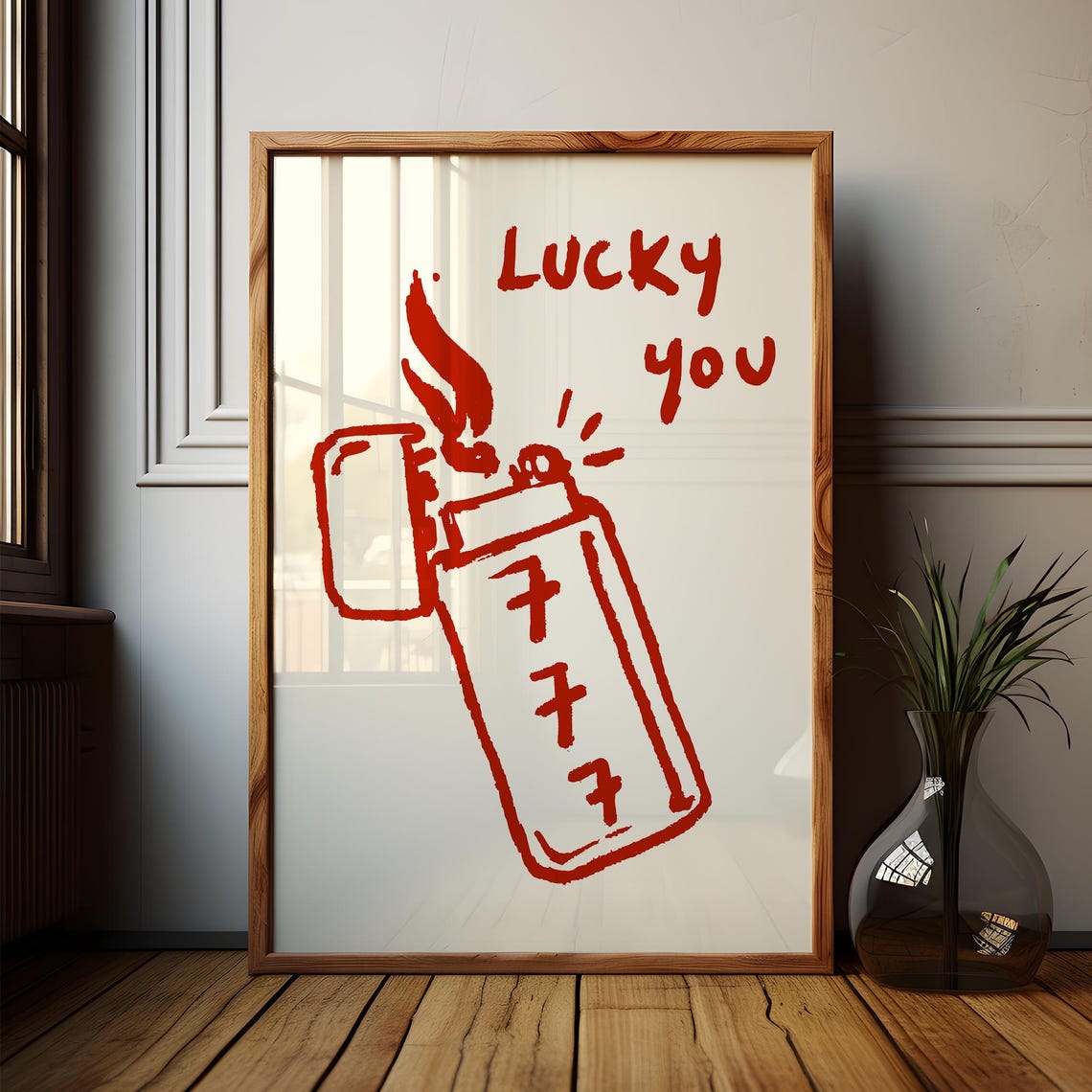 Red Lucky You 777 Lighter Doodle Poster for Retro Aesthetic Decor - Image 4