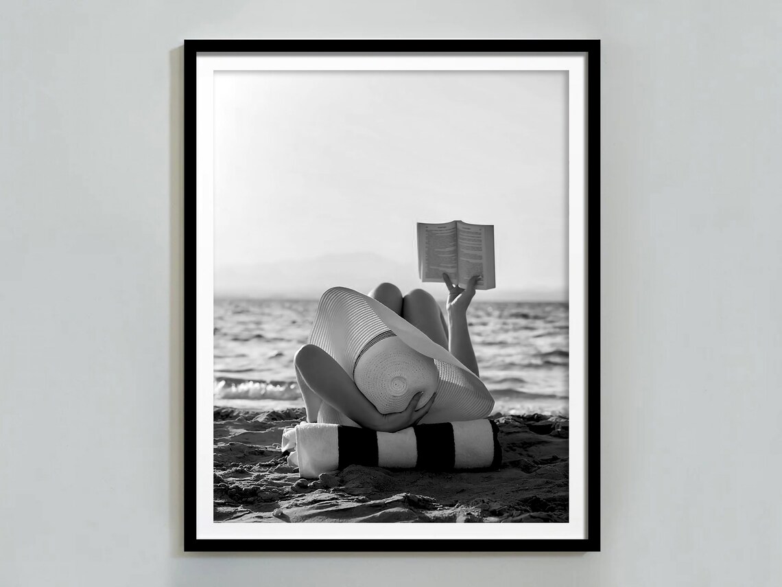 Woman Reading Book In Beach Vintage Travel Poster
