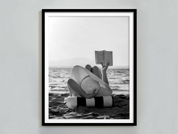 Woman Reading Book In Beach Vintage Travel Poster