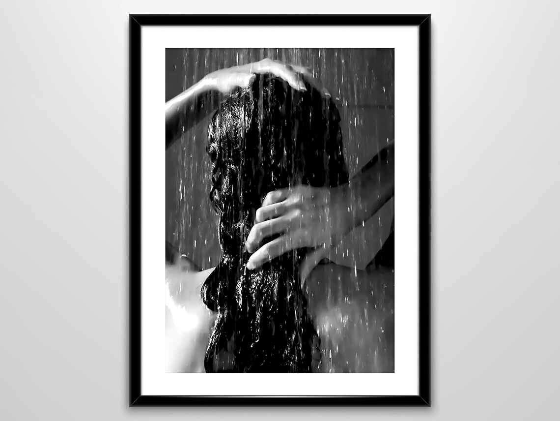 Woman Showering Wet Hair Flowing Black and White Art Photo Poster - Image 2