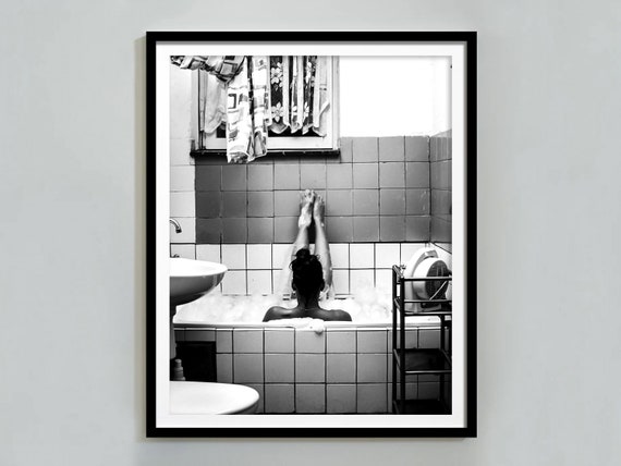 Woman in Bathtub Vintage Bathroom Poster, Black and White