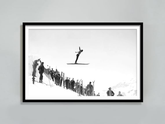 Vintage Ski Jumper Art Print, Black And White