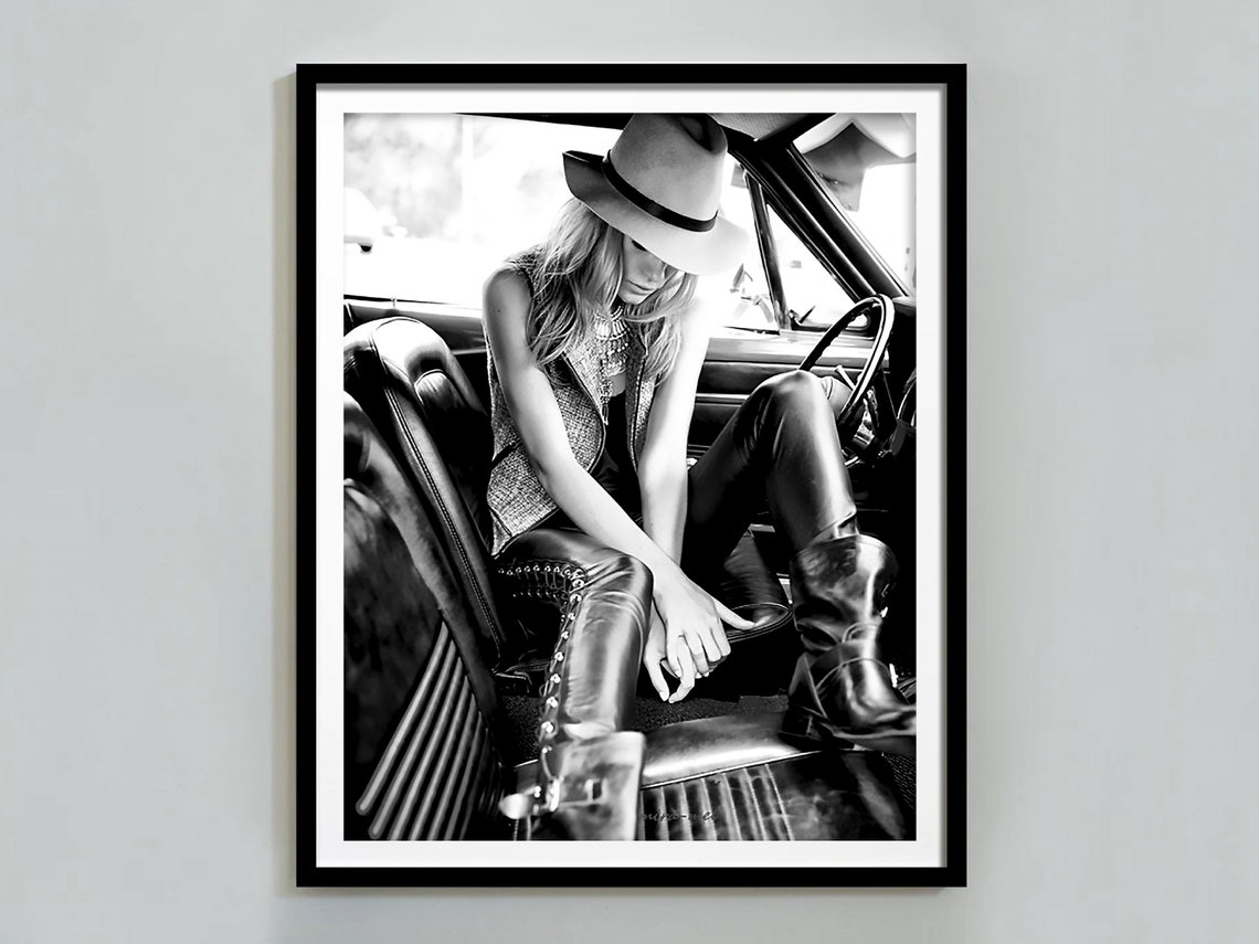 Coastal Cowgirl In Boots Print Feminist Poster Black And White Trendy Wall Art Teen Girl Bedroom Decor Cowgirl Poster