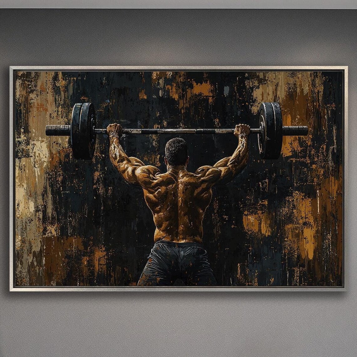 Strongman Back View Overhead Barbell Press Bronze Darkness Poster