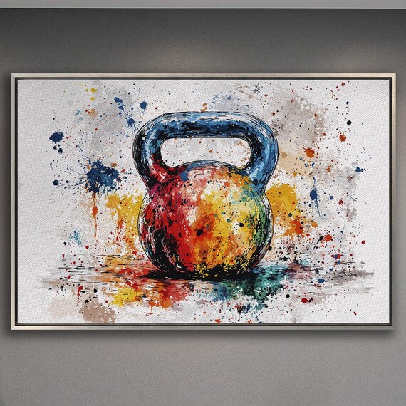 Single Colorful Kettlebell Watercolor Splash Gym Decor Poster