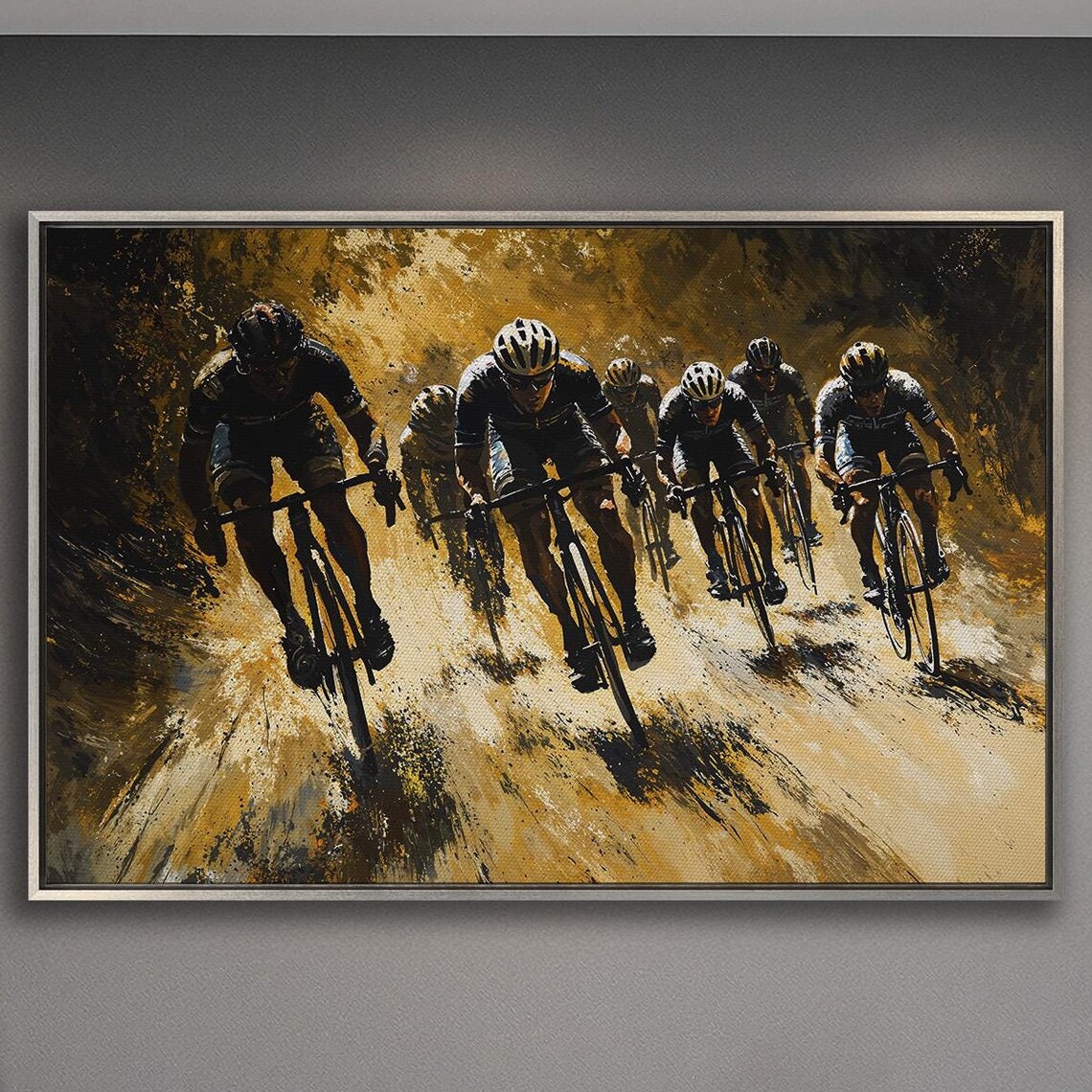 Golden Hour Cycling Race Peloton Painted in Sepia Style Poster