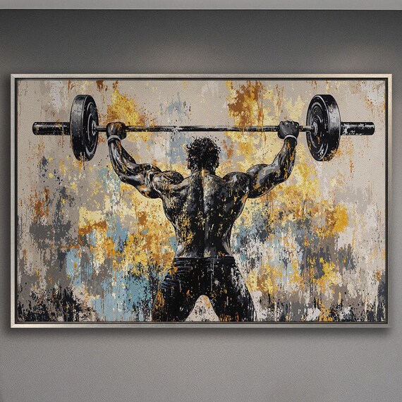 Strongman Lifting Barbell Overhead Back View Gold And Black Poster
